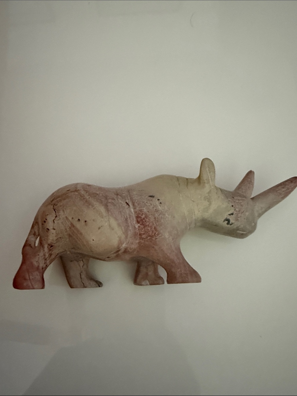 Decorative Ceramic Rhino Statue in Beige and Pink